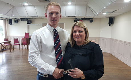 Energie Fitness Manager, Kerii Sandhu Presenting the Man of the Match award to Richard Chadwick 