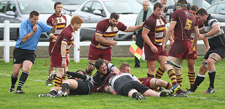 Michael Birkett driven over for Park's try